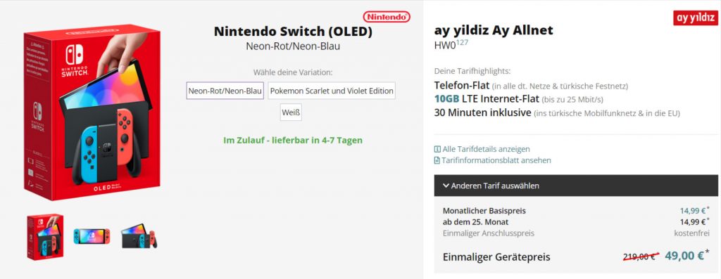 Nintendo Switch Oled + Ay Yildiz Ay Allnet Mit 10 Gb