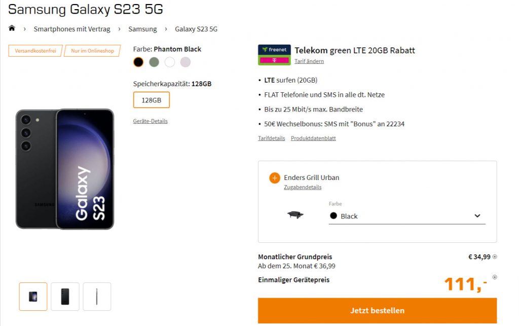Samsung Galaxy S23 5G + Enders Grill Urban + Telekom Green Lte 20