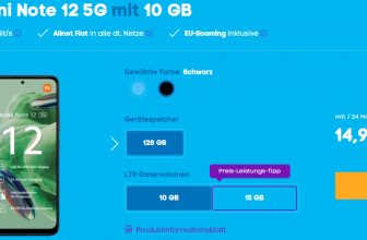Blau: Xiaomi Redmi Note 12 5G + Blau Allnet XL 10 GB Datenflat für 13,99 € / Monat + 5,99 € einmalig
