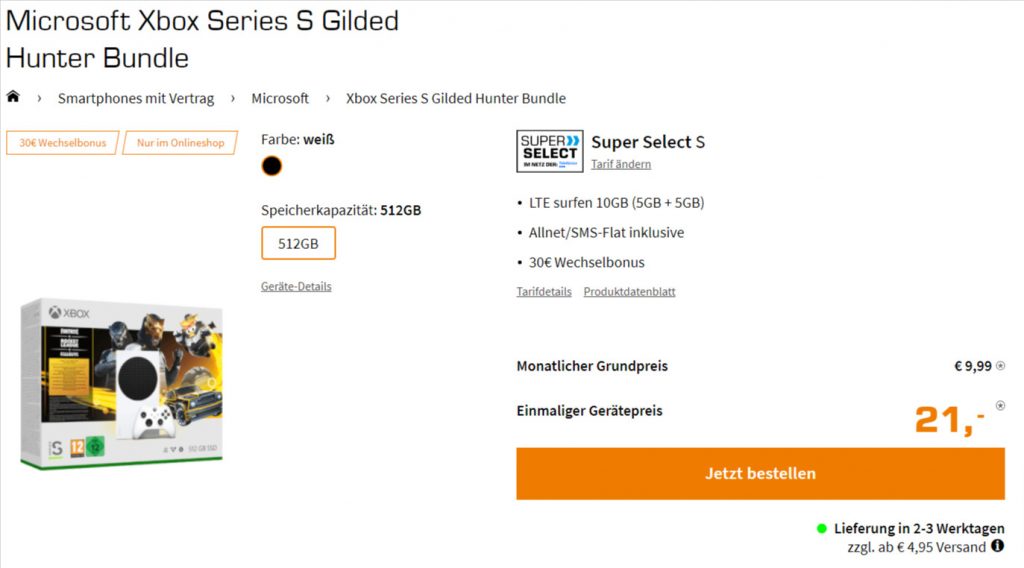 Microsoft Xbox Series S Gilded Hunter Bundle +Super Select S 10 Gb