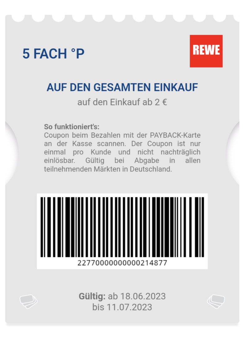 REWE Payback Coupons 4x15fach, 2x10fach,7fach & 3x5fach Punkte auf