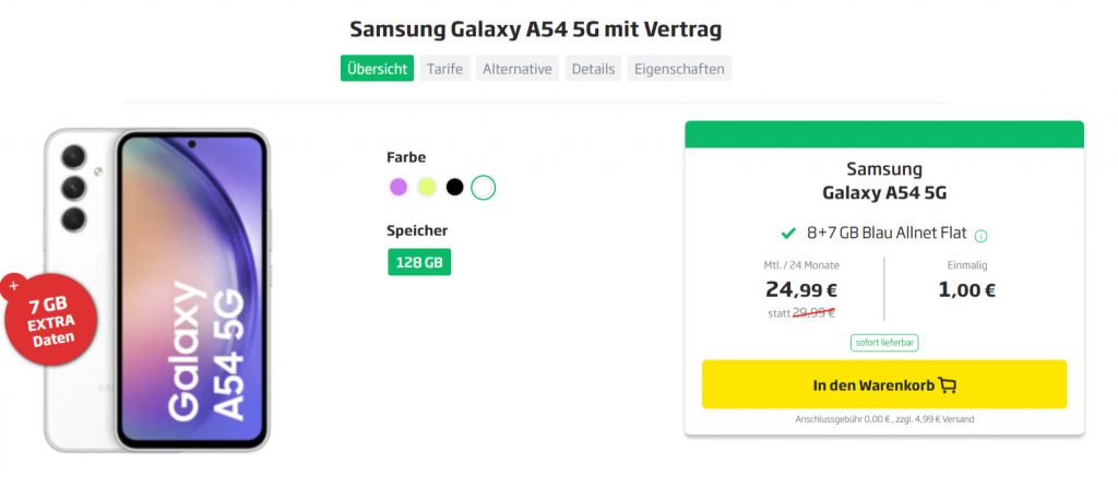 Samsung Galaxy A54 5G + Blau Allnet Flat Mit 15 Gb