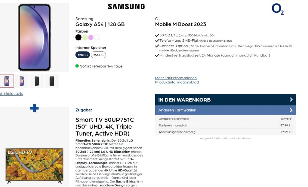Samsung Galaxy A54 + Lg Smart Tv 50Up751C + O2 Mobile M Boost 2023