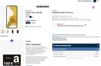 starmobile: Samsung Galaxy S22 + 100 € Amazon Gutschein + Telekom Magenta Mobil S mit 10 GB für 39,95 € / Monat + 44,90 € einmalig