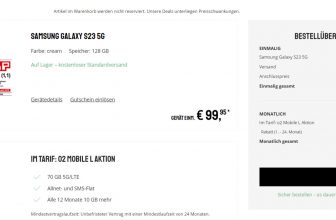 Sparhandy: Samsung Galaxy S23 5G + o2 Mobile L 70 GB 5G für 34,39 € / Monat + 139,94 € einmalig