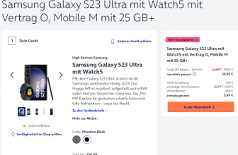 Angebot: Samsung Galaxy S23 Ultra + Samsung Galaxy Watch 5 40 BT mit o2 Mobile M 25+ GB für 59,99 € / Monat + 5,99 € einmalig