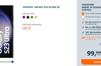 🔥Samsung Galaxy S23 Ultra mit 256GB Speicher für 103,99 € + Vodafone Allnet-Flat mit 85GB LTE/5G (500 Mbit/s.) für 39,99€ mtl.