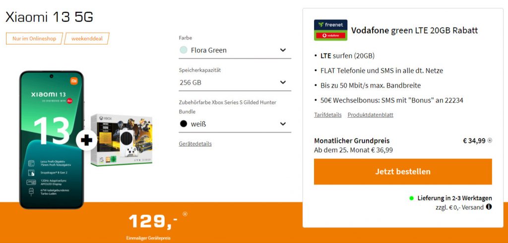 Xiaomi 13 5G + Xbox Series S Gilded Hunter Bundle + Vodafone green LTE 20GB Xiaomi 13 5G + Xbox Series S Gilded Hunter Bundle + Vodafone Green Lte 20Gb