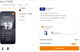 Saturn Tarifwelt: Xiaomi 13 5G + Xiaomi Redmi Pad + o2 Mobile M 25+ GB Datenvolumen für 32,99 € / Monat + 109,99 € einmalig