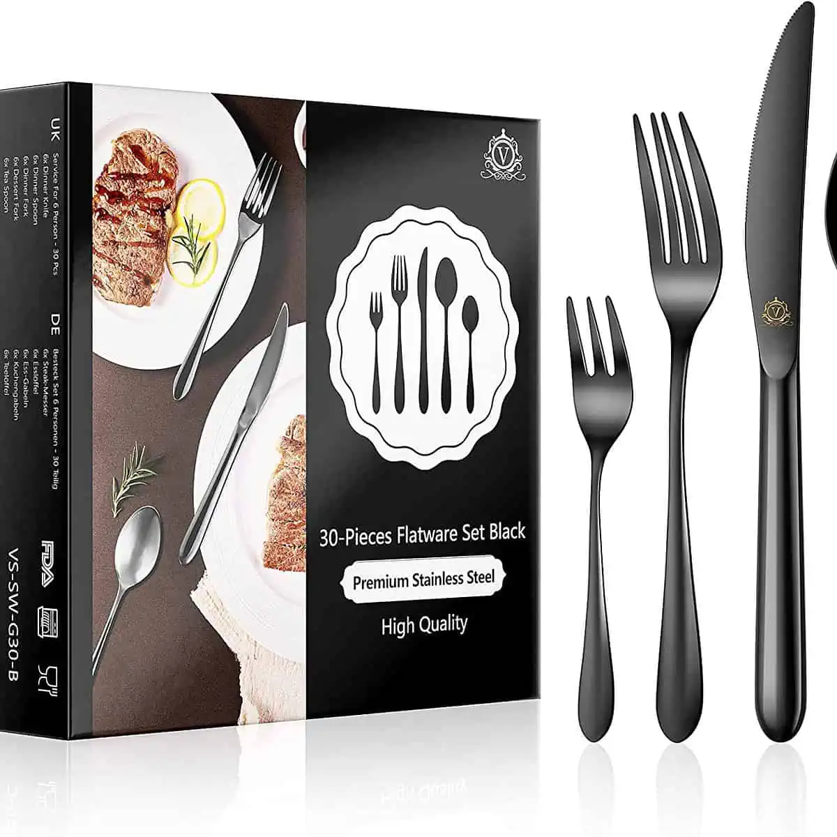 Justinus Besteck E-far Besteck-Set 40-teilig - Mattschwarzes  Edelstahl-Besteck Für 8 Personen Besteckset Schwarz Spülmaschinenfest, image size:1200x1200