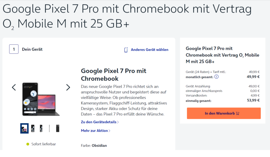 Google Pixel 7 Pro + Asus Chromebook + O2 Mobile M Boost 25+ Gb