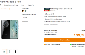 Saturn Tarifwelt: Honor Magic 5 Pro + freenet Vodafone green LTE 20GB für 34,99 € / Monat + 154,93 € einmalig