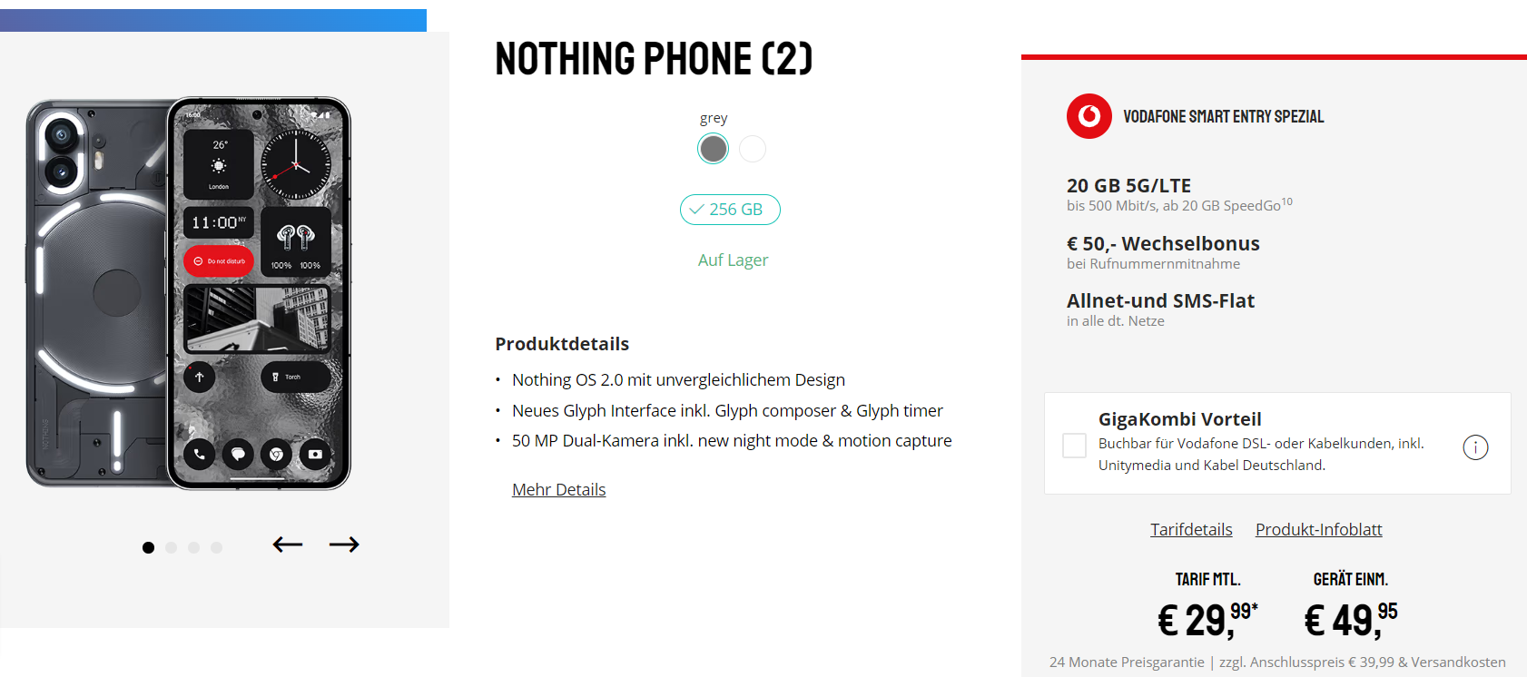 Nothing Phone 2 + Vodafone Smart Entry Spezial 20 Gb 5G