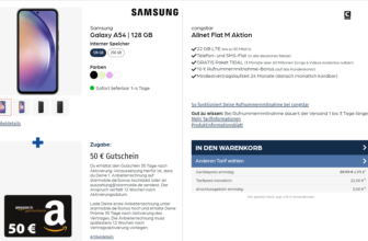 starmobile: Samsung Galaxy A54 + 50 € Amazon-Gutschein + Libratone ONE Style Portable Bluetooth Speaker + congstar Allnet Flat M mit 22 GB LTE für 22 € / Monat + 19,95 € einmalig