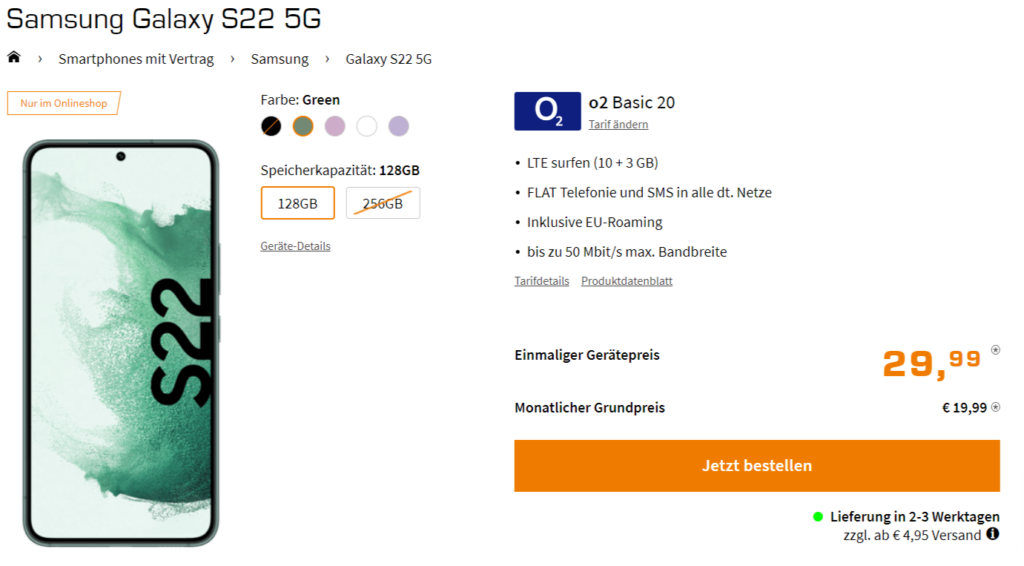 Samsung Galaxy S22 + o2 Basic 20 mit 13 GB LTE Samsung Galaxy S22 + O2 Basic 20 Mit 13 Gb Lte