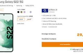 Saturn Tarifwelt: Samsung Galaxy S22 + o2 Basic 20 mit 13 GB LTE für 19,99 € / Monat + 74,93 € einmalig
