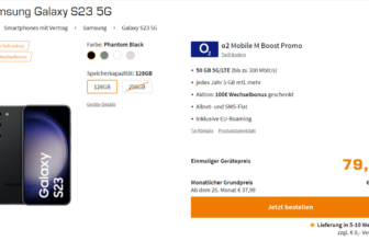 Samsung Galaxy S23 5G + o2 Mobile M Boost mit 50+ GB 5G für 30,39 € / Monat + 119,98 € einmalig