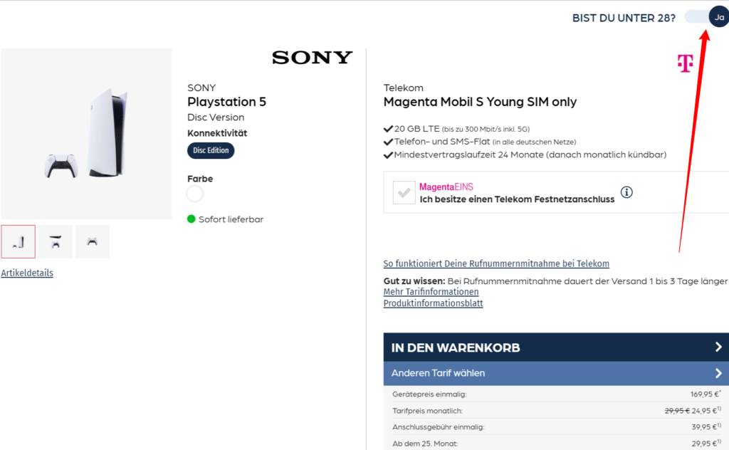 Sony Playstation 5 Disc Version + Libratone One Style Portable Bluetooth Speaker + Telekom Magenta Mobil S Young 20 Gb Lte