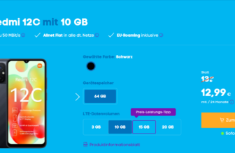 Blau: Xiaomi Redmi 12C + Blau Allnet XL 10 GB LTE für 12,99 € / Monat + 5,99 € einmalig