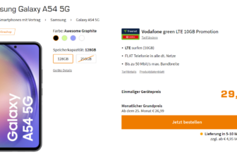 Saturn Tarifwelt: Samsung Galaxy A54 5G + Vodafone green LTE 10GB für 12,99 € / Monat + 74,93 € einmalig