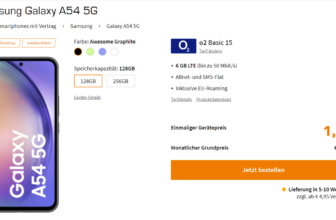 Saturn Tarifwelt: Samsung Galaxy A54 5G + o2 Basic 15 mit 6 GB LTE für 14,99 € / Monat + 46,93 € einmalig