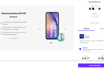 Deinhandy: Samsung Galaxy A54 5G + o2 Basic 20 mit 13 GB LTE für 19,99 € / Monat + 49,93 € einmalig