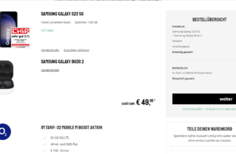 Sparhandy: Samsung Galaxy S23 5G + Samsung Galaxy Buds 2 + o2 Mobile M 50 GB 5G für 34,99 € / Monat + 94,93 € einmalig