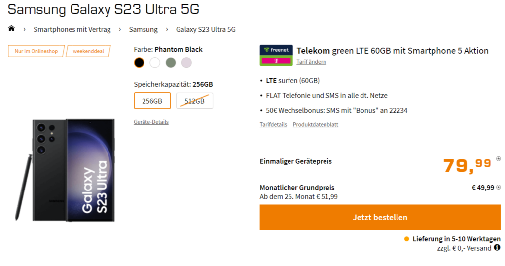 Samsung Galaxy S23 Ultra 5G + Telekom Green Lte 60Gb