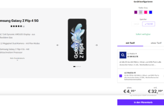Deinhandy: Samsung Galaxy Z Flip 4 5G + o2 Mobile M mit 25 GB 5G für 32,99 € / Monat + 49,93 € einmalig
