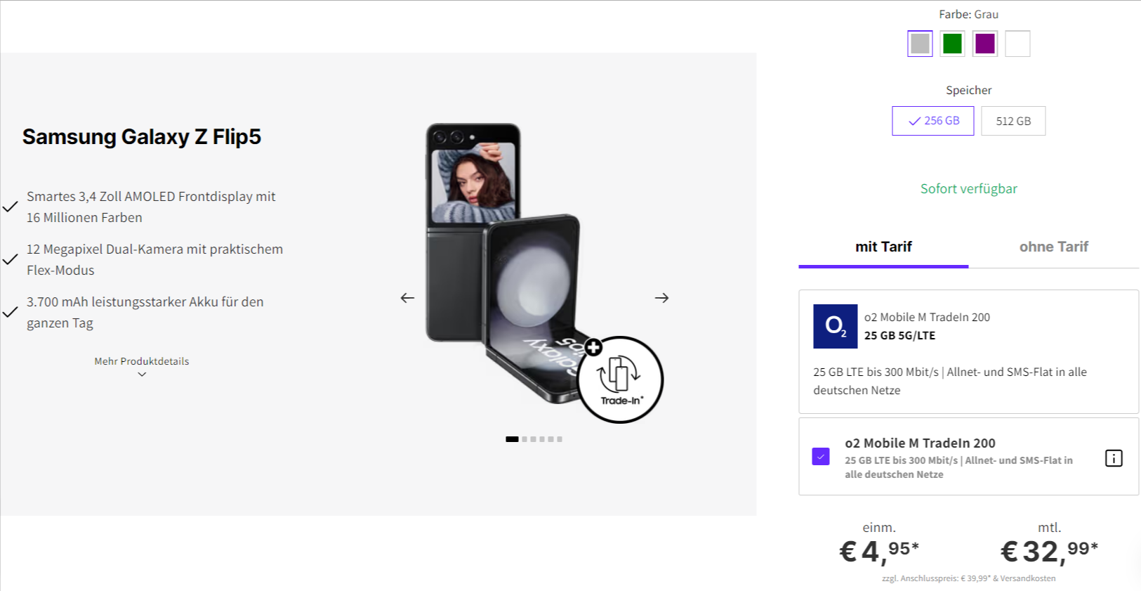Samsung Galaxy Z Flip Mit Günstigem Vertrag Deinhandy: Samsung Galaxy Z Flip 5 5G + o2 Mobile M TradeIn 200 mit 25