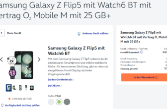 Samsung Galaxy Z Flip5 + Samsung Watch6 BT + o2 Mobile M mit 25 GB+ für 64,99 € / Monat + 5,99 € einmalig