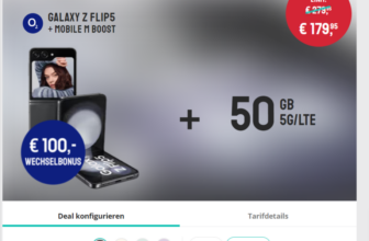 Sparhandy: Samsung Z Flip 5 + o2 Mobile M mit 50 GB 5G für 34,99 € / Monat + 224,93 € einmalig