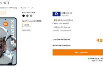 Saturn Tarifwelt: Xiaomi 12T + o2 Basic 15mit 6 GB LTE für 14,99 € / Monat + 94,93 € einmalig