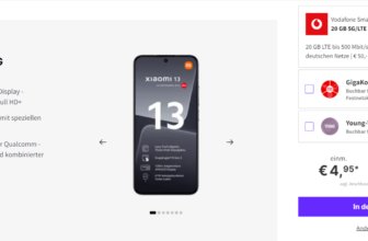 DEINHANDY: Xiaomi 13 5G + Vodafone Smart Entry mit 20 GB 5G für 29,99 € / Monat + einmalig 51,93 €