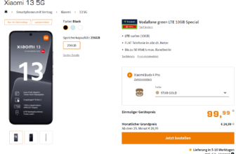 Saturn Tarifwelt: Xiaomi 13 5G + Xiaomi Buds 4 Pro + Telekom green LTE 10GB für 24,99 € / Monat + 144,93 € einmalig
