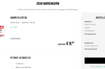 Sparhandy: Xiaomi 13 Lite 5G + o2 Basic 20 mit 13 GB LTE für 19,99 € / Monat + 54,93 € einmalig
