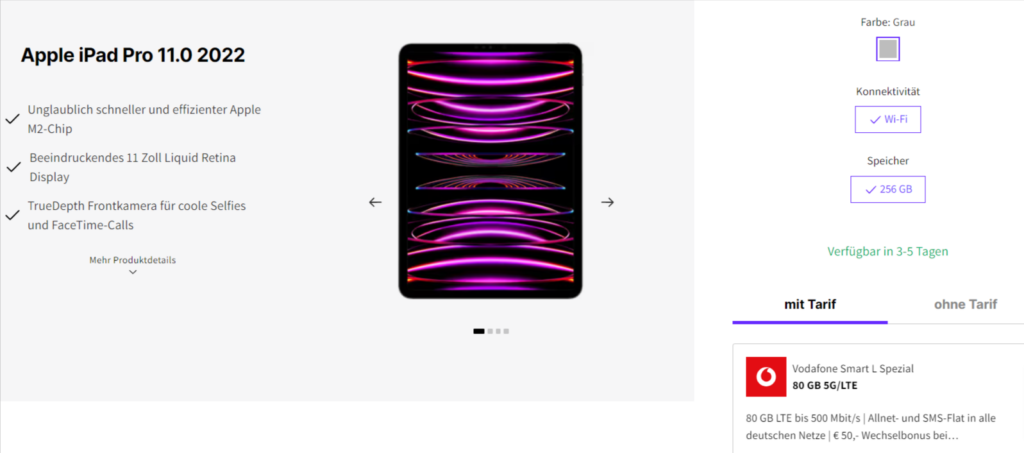 Apple iPad Pro 11.0 2022 + Vodafone Smart L 80 GB 5G Apple Ipad Pro 11.0 2022 + Vodafone Smart L 80 Gb 5G