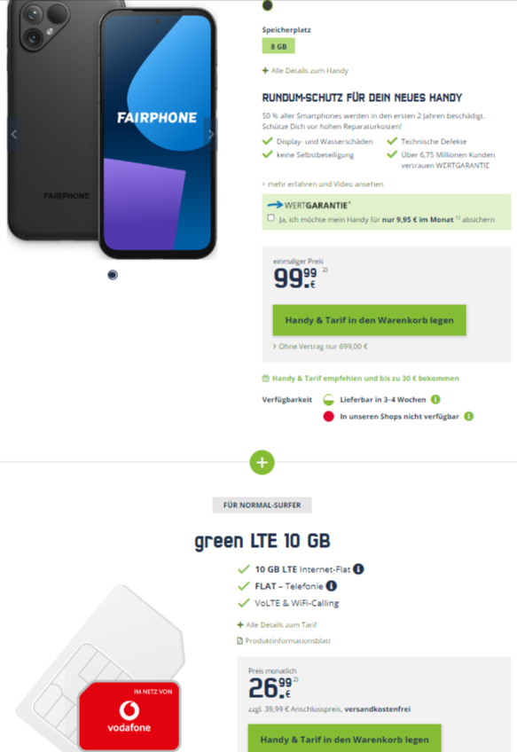 Fairphone 5 + Vodafone Green Lte 10 Gb