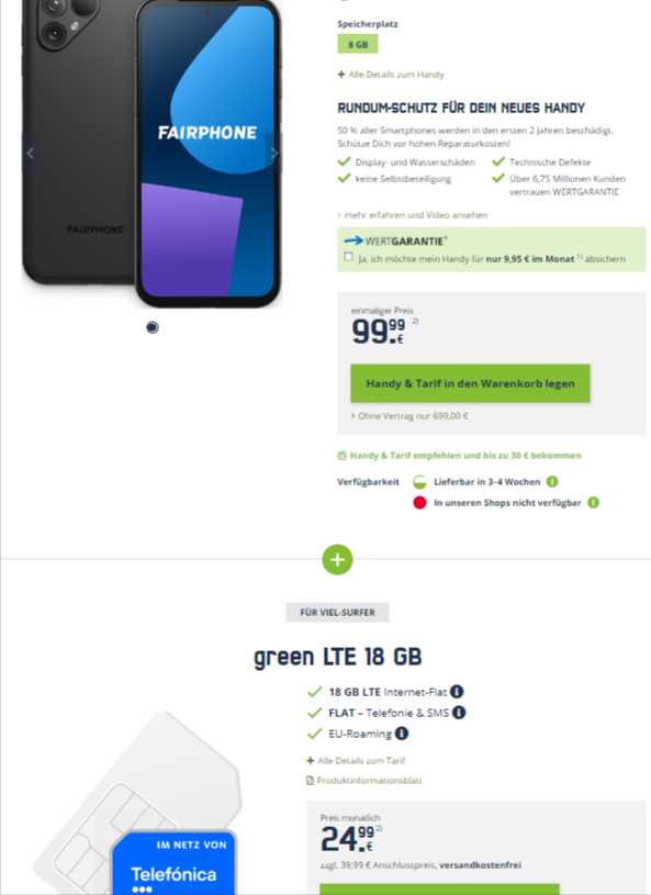 Fairphone 5 + O2 Green Lte 18 Gb