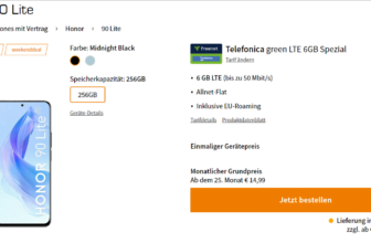 Saturn Tarifwelt: Honor 90 Lite + freenet Telefonica green LTE 6GB für 7,99 € / Monat + 49,93 € einmalig
