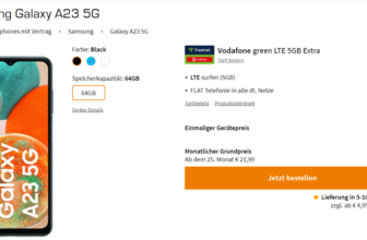 Saturn Tarifwelt: Samsung Galaxy A23 5G + freenet Vodafone green LTE 5 GB für 9,99 € / Monat + 53,94 € einmalig