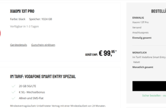 Sparhandy: Xiaomi 13T Pro + Vodafone Smart Entry 20 GB 5G für 29,99 € / Monat + einmalig 146,93 €