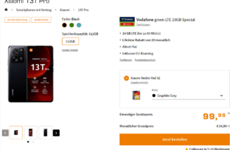 Saturn Tarifwelt: Xiaomi 13T Pro + Xiaomi Redmi Pad SE + freenet Vodafone green LTE 10GB für 24,99 € / Monat + einmalig 139,98 €