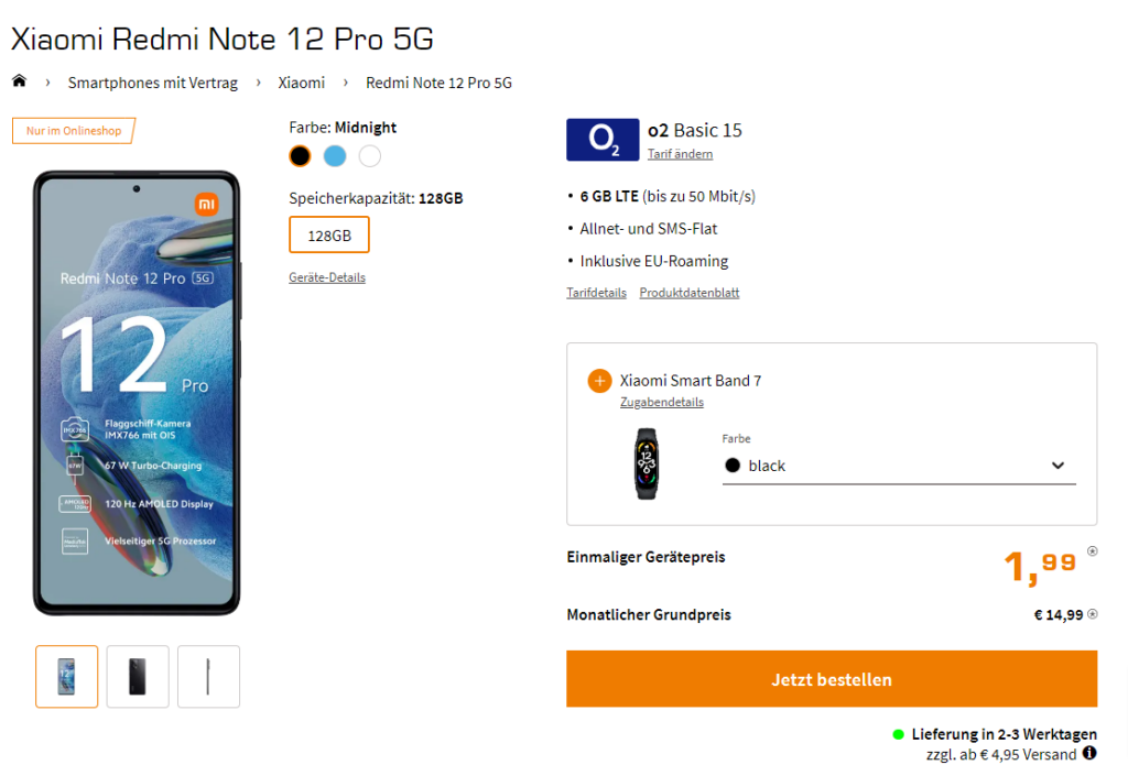 Xiaomi Redmi Note 12 Pro+ 5G + Xiaomi Smart Band 7 + O2 Basic 15 6 Gb Lte 