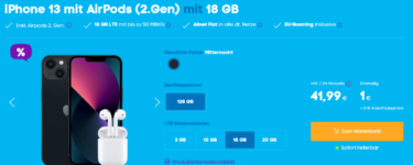 Apple iPhone + Apple AirPods . Gen + Blau Allnet XL GB LTE