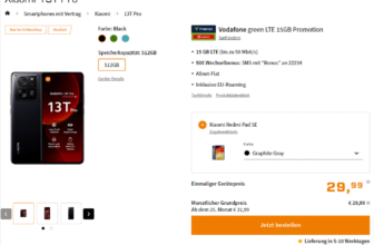 Saturn Tarifwelt: Xiaomi 13T Pro + Xiaomi Redmi Pad SE + freenet Vodafone green LTE 15 GB für 29,99 € / Monat + einmalig 74,93 €