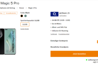 Saturn Tarifwelt: Honor Magic 5 Pro + o2 Basic 25 mit 30 GB LTE für 24,99 € / Monat + 127,99 € einmalig