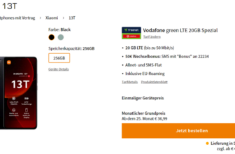 Saturn Tarifwelt: Xiaomi 13T + freenet Vodafone green LTE 20GB für 19,99 € / Monat + einmalig 53,94 €