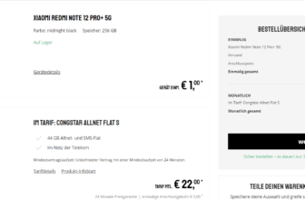 Sparhandy: Xiaomi Redmi Note 12 Pro+ 5G + congstar Allnet Flat S 44 GB LTE für 22,00 € / Monat + 7,99 € einmalig