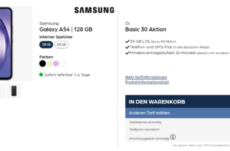 Starmobile: Samsung Galaxy A54 + o2 Basic 30 mit 35 GB LTE für 19,99 € / Monat + 49,89 € einmalig